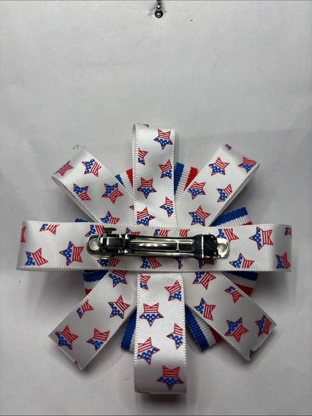 Patriotic Star Ribbon Hair Bow - Red White Blue